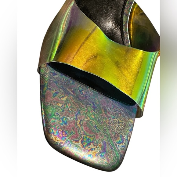 NINE WEST Zooza 3 Heeled Sandal Iridescent Heels Clear Heel Vintage Size 9.5M - Picture 3 of 7